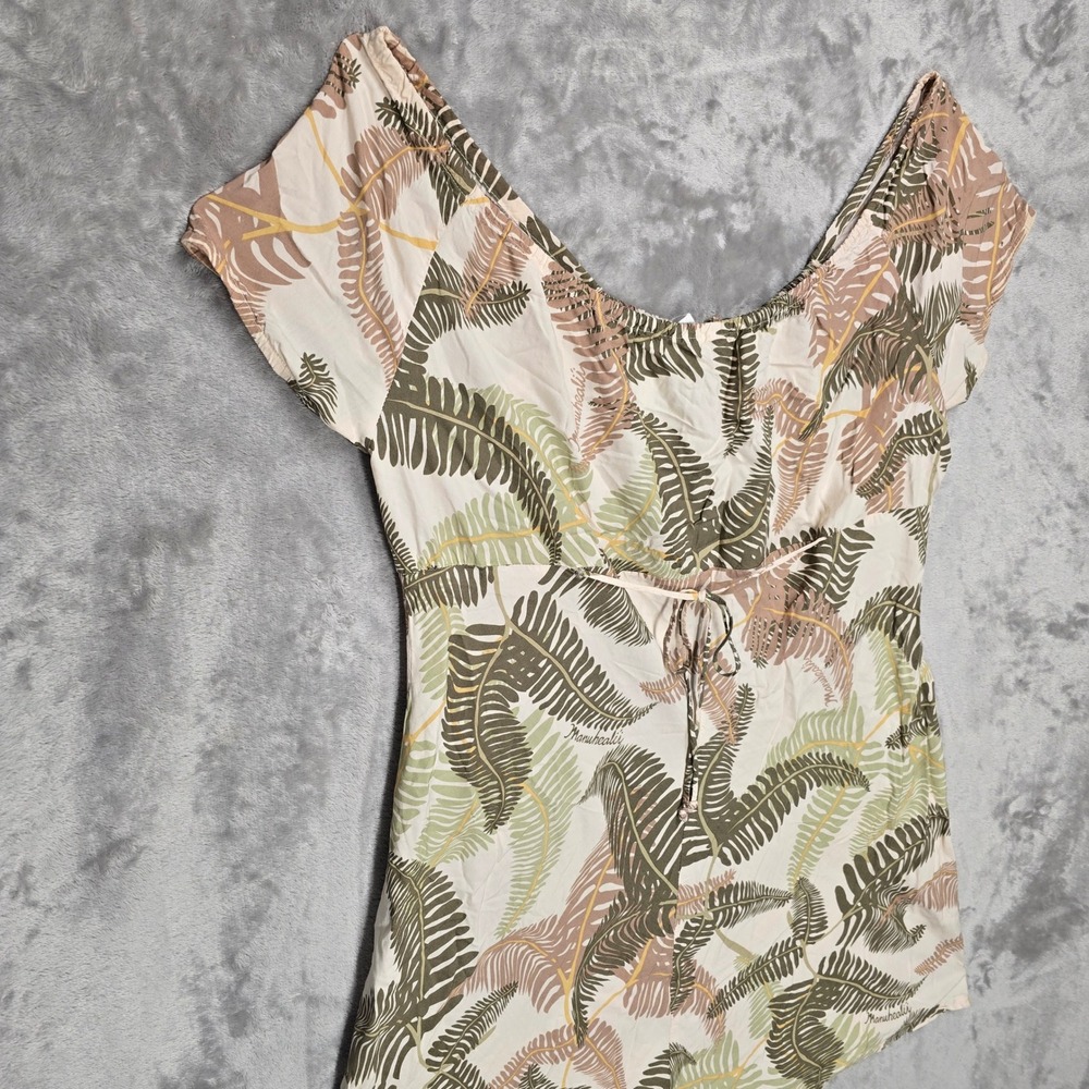 Vintage Manuhealii Dress Womens XL Green Tan Fern Rayon Short Sleeve Hawaiian - Picture 14 of 16